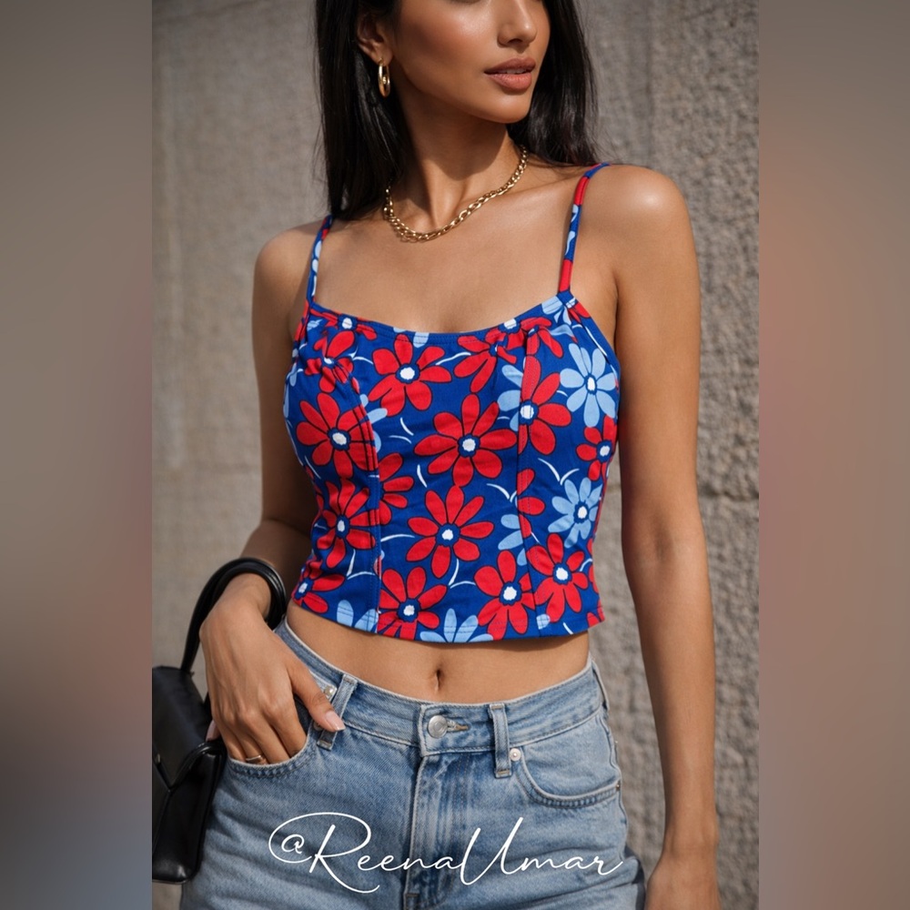 Vintage Baltex Blue Floral Spaghetti Strap Bikini Top 🌺💙